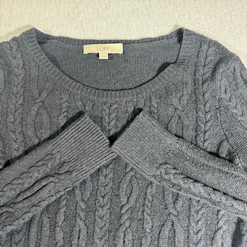 Loft Cable Knit Gray Sweater Heavy Medium Cozy Cottagecore Wool Blend